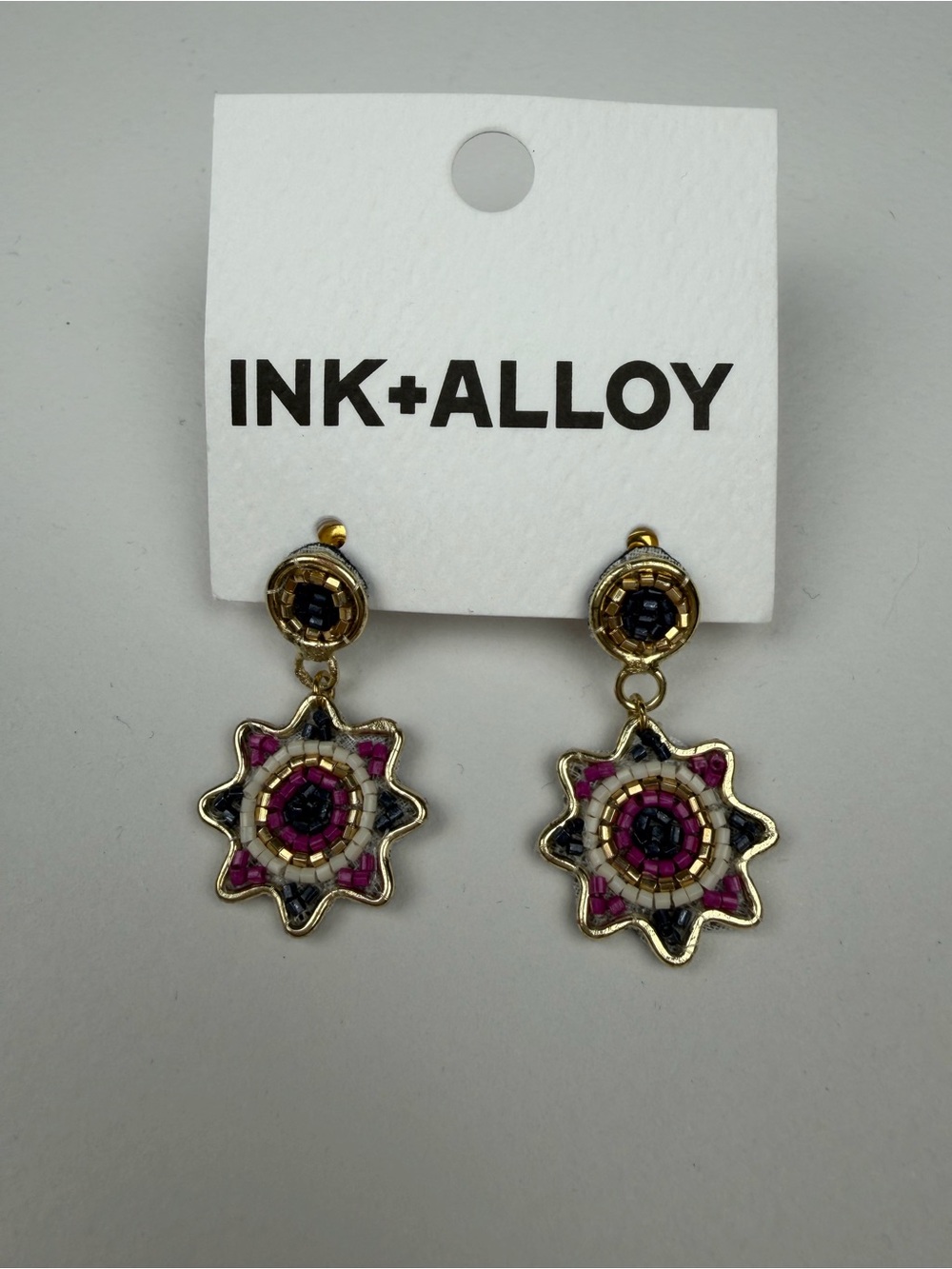 INK+ALLOY Gold, Pink and Navy Beaded Starburst Drop Earrings